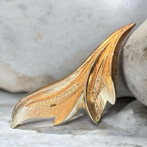 Gold Leaf Crystal Accent Brooch.